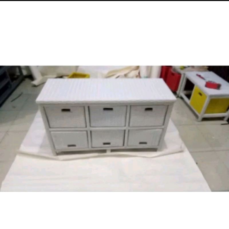 (READYSTOCK) Meja TV lemari laci rotan sintetis laci 6 minimalis