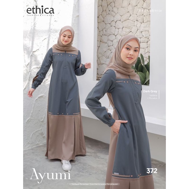 ayumi 372 dark grey / dusty grey / cream / gamis ethica ayumi terbaru / gamis hati suhita