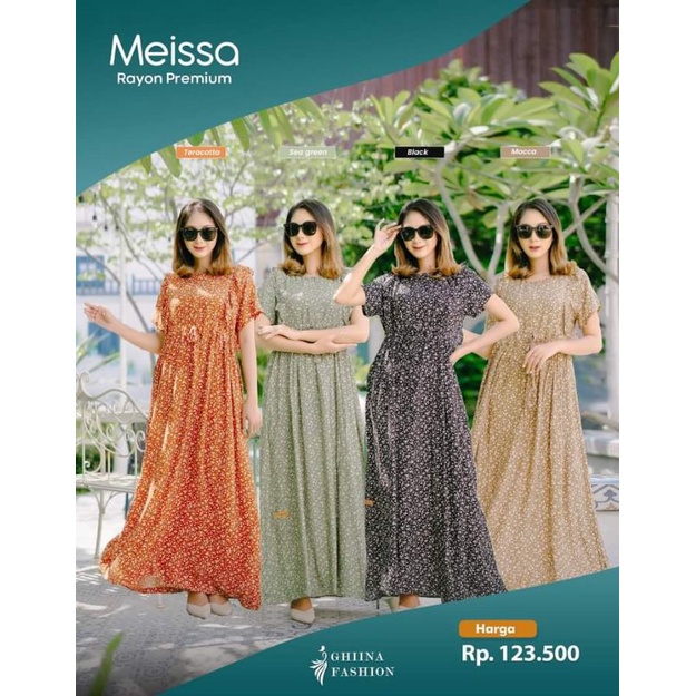 Dress Meissa Ghina Fashion - Daster Long Lengan Pendek Daily Cantik Kece Murah Busui Resleting Depan