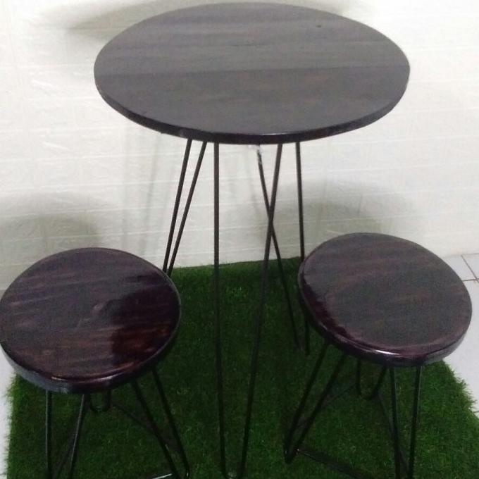 KURSI TERAS MEJA TERAS 1 SET - MEJA BANGKU CAFE UNIK - MEJA KURSI KAYU RANGKA BESI EL09I09A82L
