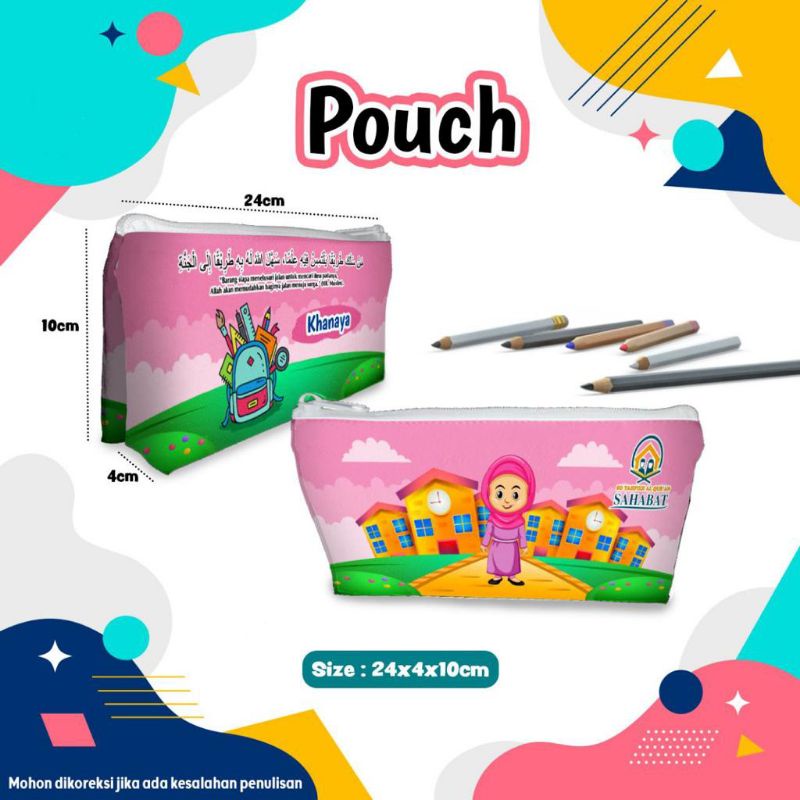 

Pouch Custom/Nama/Foto Anak sholihah pink/tempat pensil/Souvenir Kado/ Hadiah/Wadah Kostak/ Kotak/Dompet lb lg public