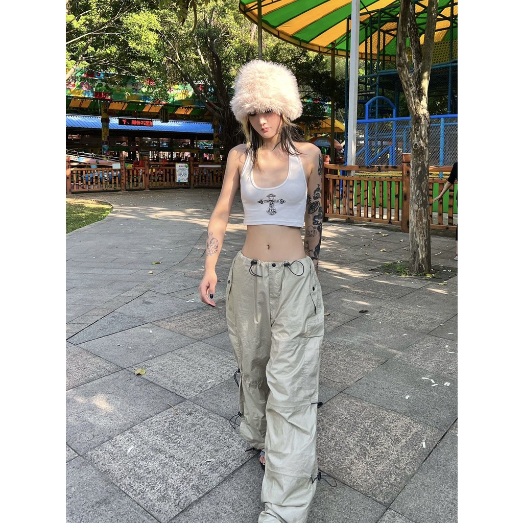 Red Spice girl subkultur keren menggantung leher elastis tube top rompi wanita musim panas baru jalan seksi pusar cropped top