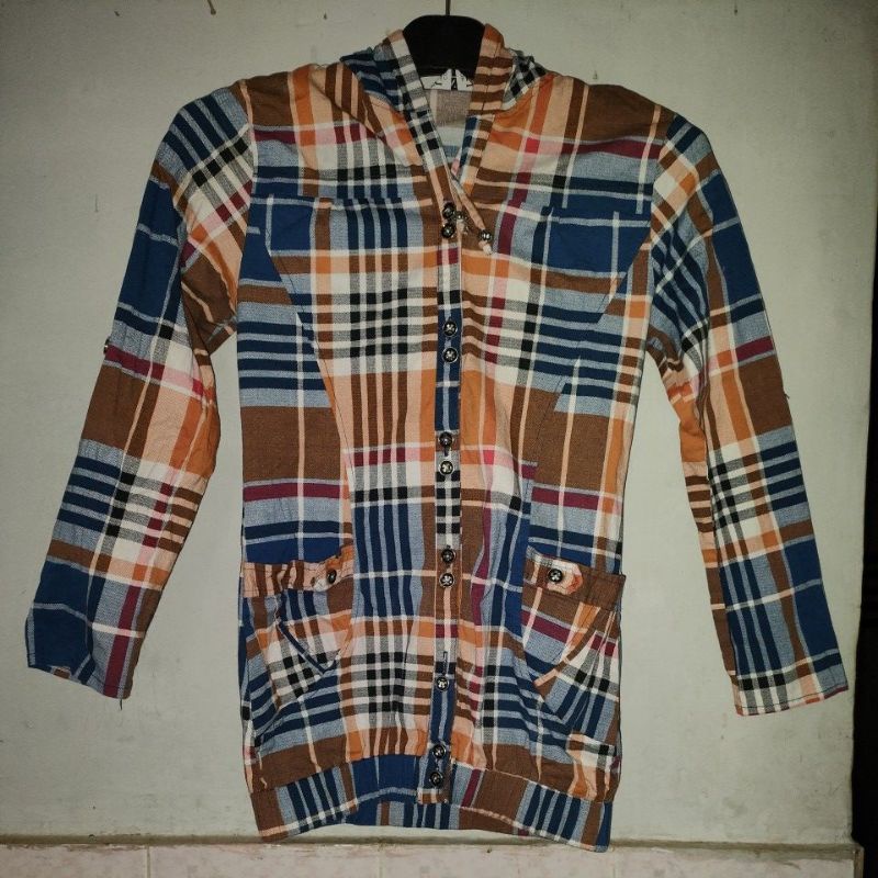 PL Kemeja Hoodie Cewek Motif Kotak & Garis Size XL Remaja