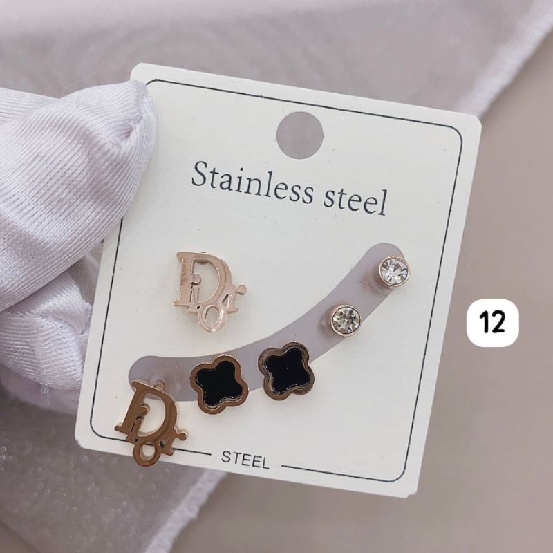 Anting Titanium asli 1 kap  isi 3set A012 Kilau mirip emas asli Premium Quality Anti karat anti alergi Stainless steel ori