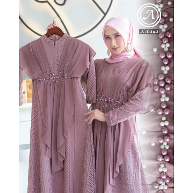 Gamis Aira Couple Brokat Malika Non Gliter Payet Mutiara Terbaru| Gamis Couple| Gamis Ibu Dan Anak| 