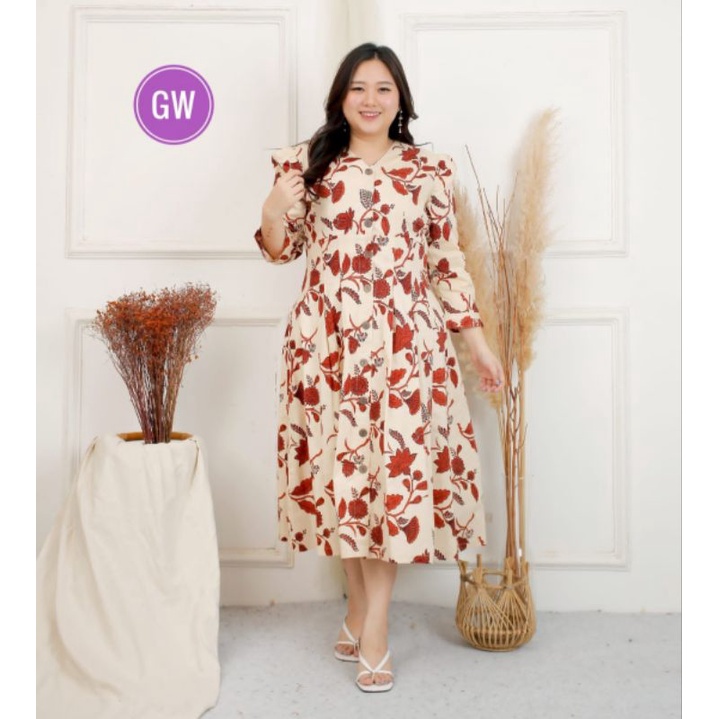 Dress sultan Jumbo bahan katun stretch kerah V