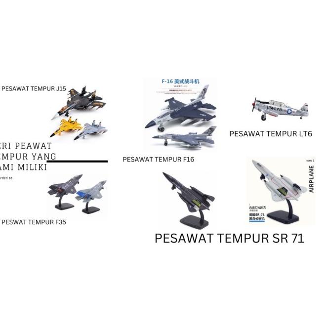 Miniatur Diecast Pesawat Tempur F16 Sr 71 F35 J15 Koleksi