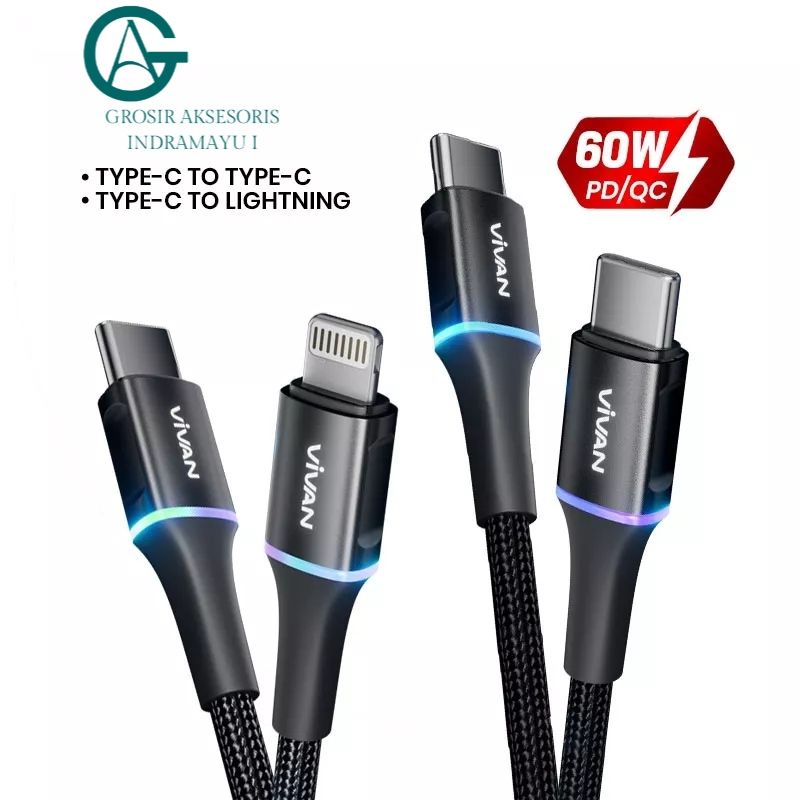 VIVAN Data Cable VDCC120 VDCL120 BLACK Kabel Data LED 60W Fast Charging Orignal