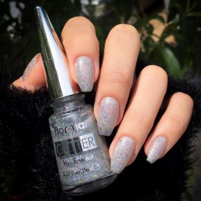FLORMAR GLITER NAIL ENAMEL GL014/GL38 Holografic Silver || Kutek Halal
