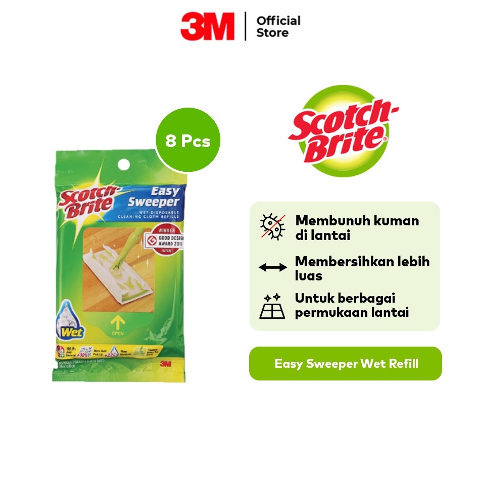 3M Scoth-Brite Easy Sweeper isi Ulang  basah (wet Refill ) / Menyerap Kotoran / Anti-Bakteri /Menghi