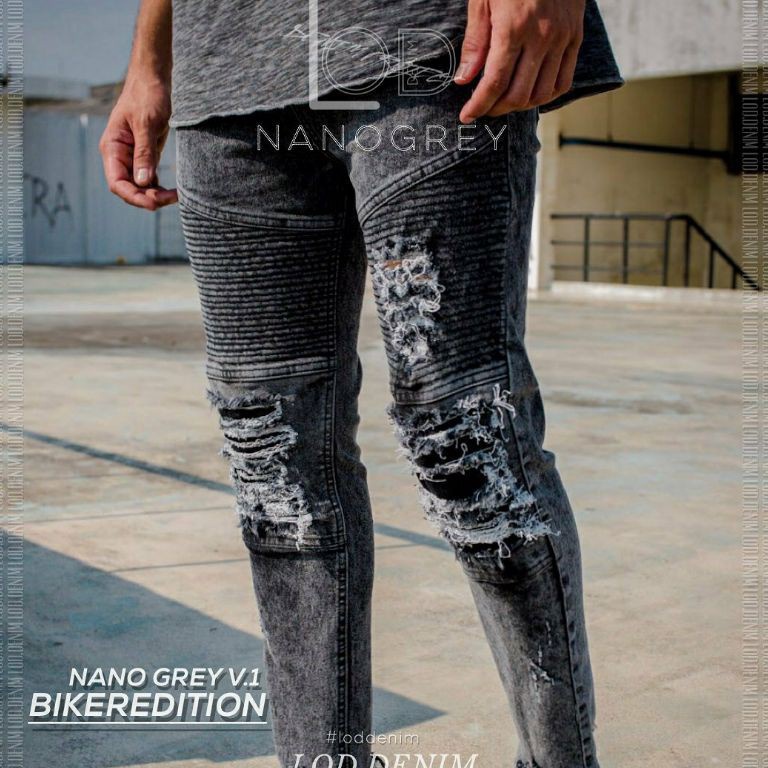 BOOMING LOD.DENIM - Celana Panjang Jeans Biker Ripped Denim NANOGREY - 99003