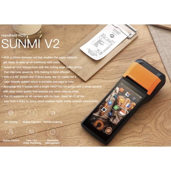 Sunmi V2 Mobile Pos 4G Ram 1Gb Memory Gb Mesin Kasir Pos Handheld