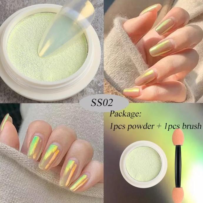 Powder Aurora Nail Art Pigmen Bunglon Bubuk Gosok