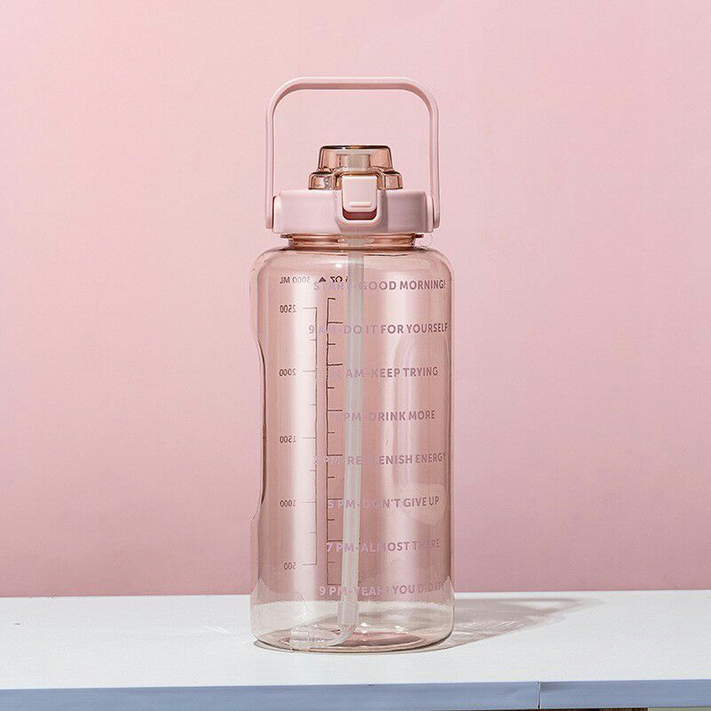 botol minum anak Botol Minum 2 Liter Tutup Flip Dengan Sedotan Tempat Minum Air Penanda Waktu Polos 