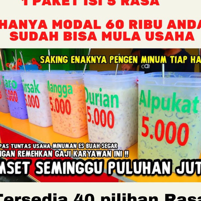 

Diskon ✔️⭐ PAKET BUBUK MINUMAN ES BUAH SEGAR PINGGIR JALAN 1 KG ISI 5 RASA PER RASA @ 200 GR / BUBUK MINUMAN RASA MURAH / SERBUK MINUMAN MURAH /PODER MURAH