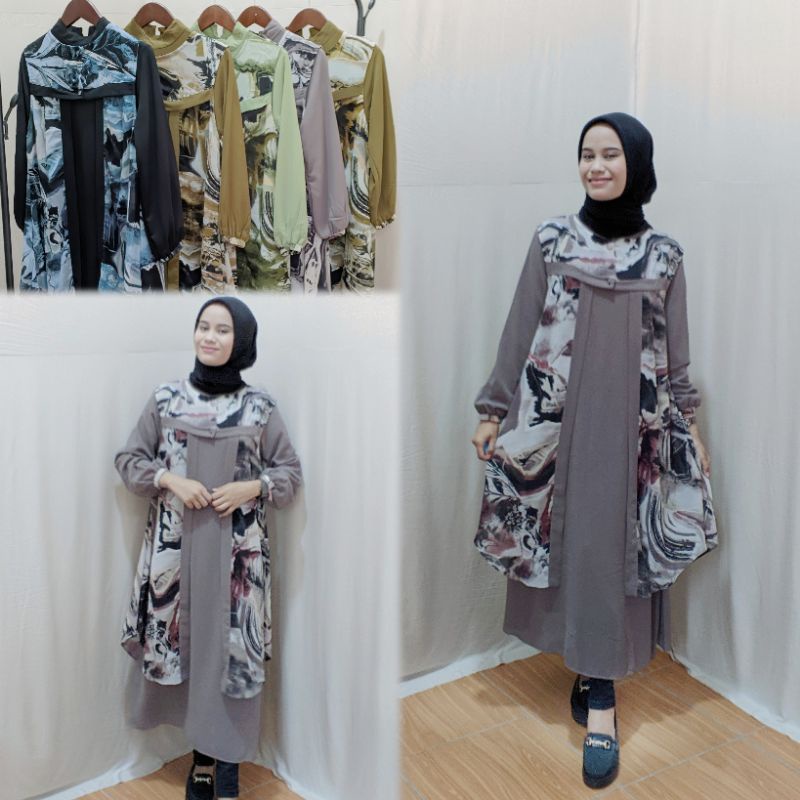 ONESET TUNIK BAHAN CERUTI BABY DOLL PREMIUM