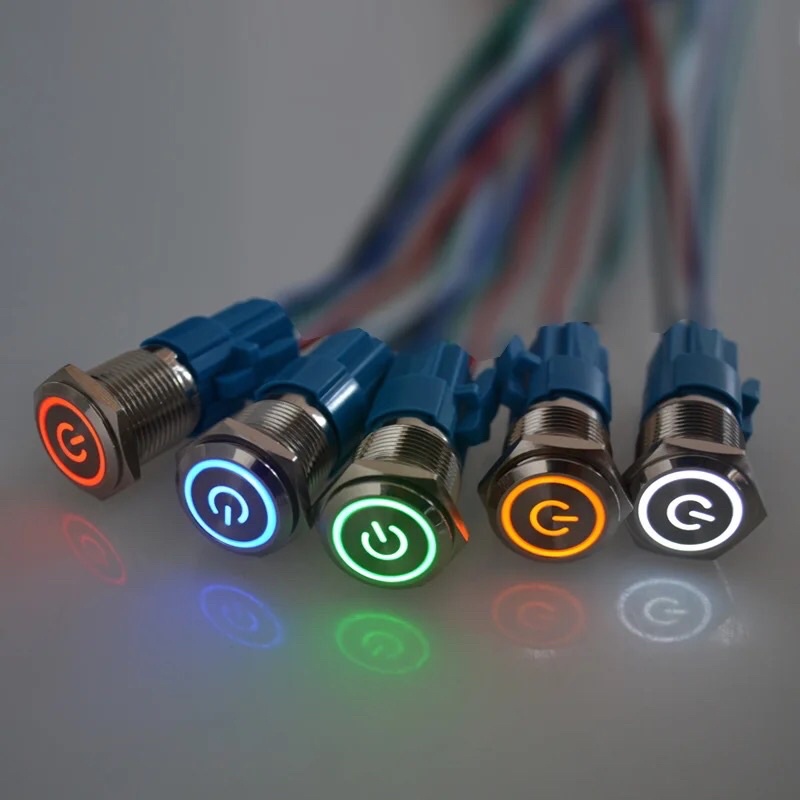 Saklar Momentary 12 24V 220V 16Mm Logo Power Push Button Switch Waterproof