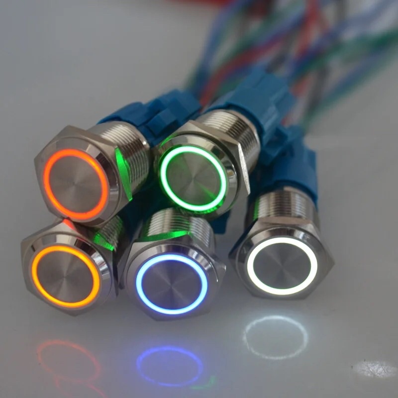Saklar Latching 12 24V 220V 16Mm Led Ring Push Button Self Locking Waterproof IP68