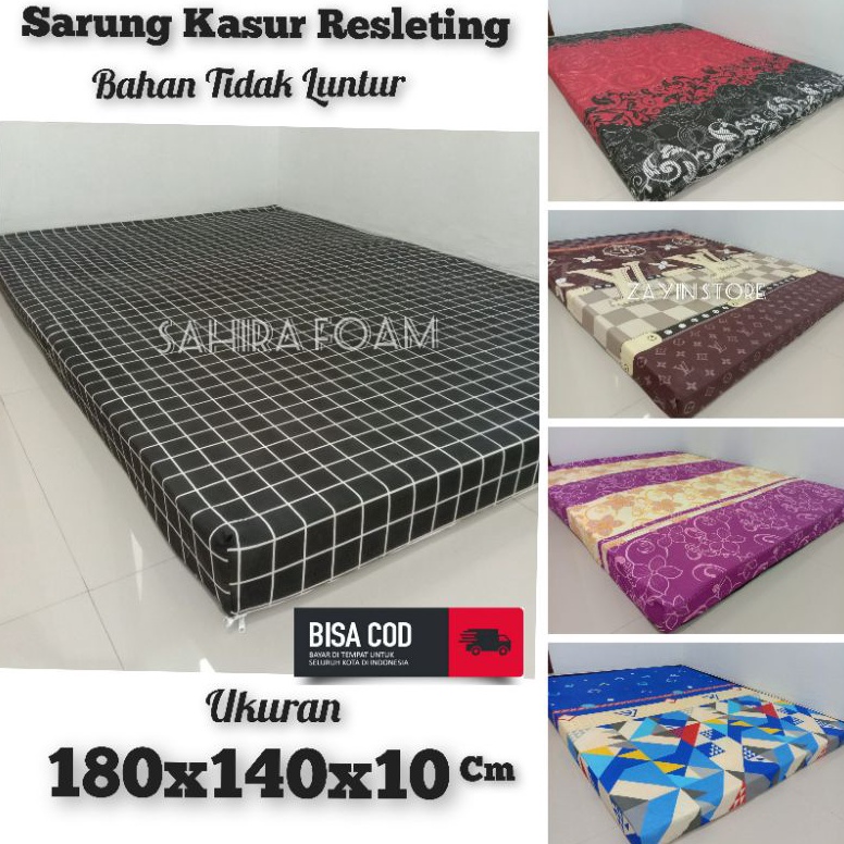 MURAH Sarung Kasur Resleting Uk 180x140x10/ 180x90x10 Cm. Bahan Lembut & Tidak Luntur (Sprei Sleting