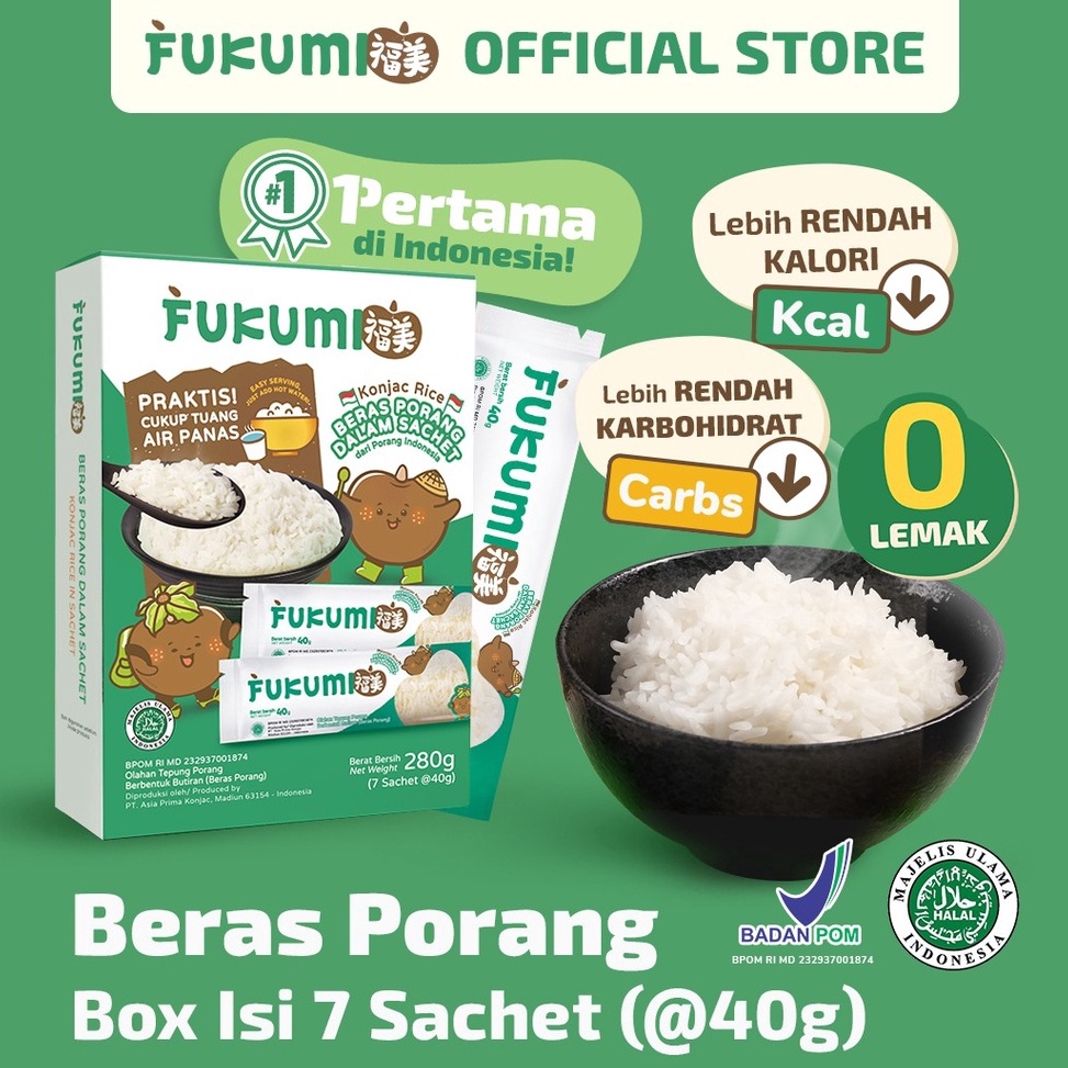 

SUPER LARIS W89 FUKUMI BERAS PORANG BOX SACHET - Fukumi Shirataki Beras Konjac Rice Diet isi 7 sachet x @40gr ⇺