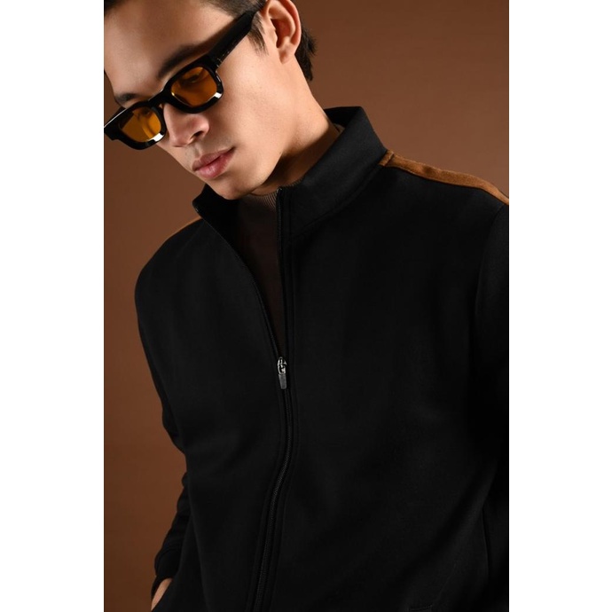 JAKET PREPP STUDIO TWEED TRACKTOP BLACK STRIPE BROWN