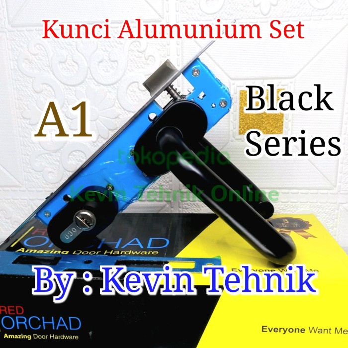 Terlaris Gagang Kunci Pintu Alumunium Set Hitam, Black, Kunci Handle Alumunium Hitam