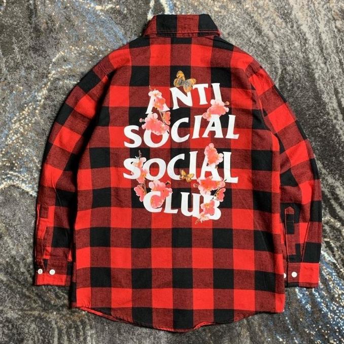 DWATCHCO | ASSC RED FLORAL FLANEL LONG SHIRT ANTI SOCIAL CLUB KEMEJA