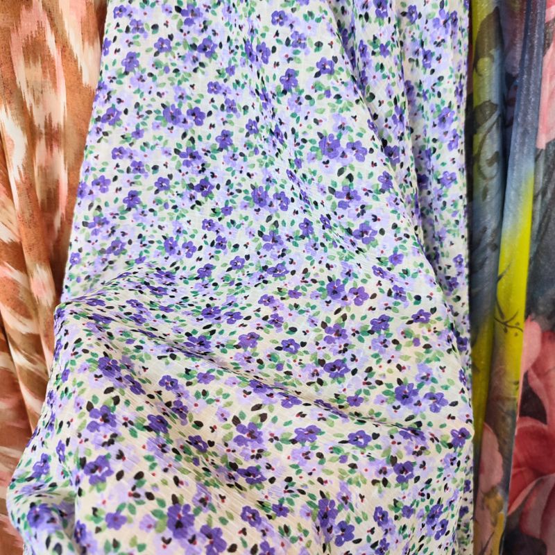 kain ceruty sutra motif lq - bahan kain meteran - kain motif bunga kecil
