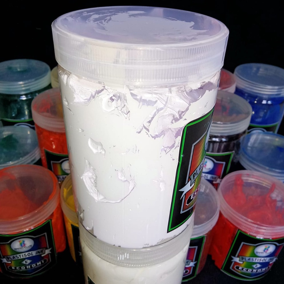 

7BRKO Tinta Sablon PLASTISOL ECONOMY Brain Plus PUTIH 1kg Ready