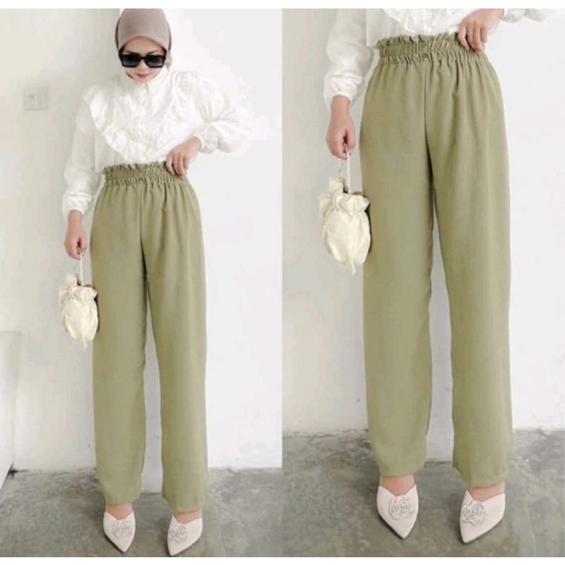 Celana Kulot Crinkle Airflow Premium High Waist - Celana Kulot Crinkle Kancing - ALL Size