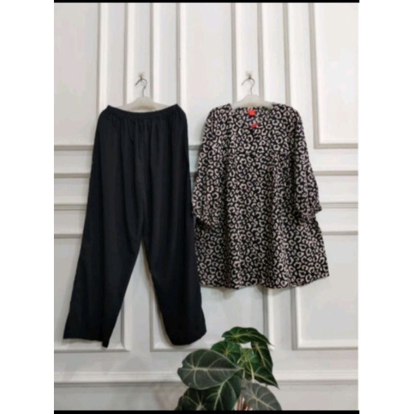 SETELAN WANITA MOTIF MACAN TUTUL/SET BABYDOLL