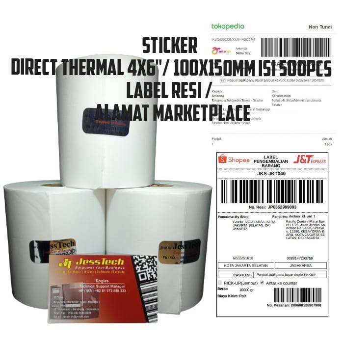 

Aurealiamall Label Stiker Resi Thermal 100X150 Mm / 100 X 150 Mm / 100X150Mm 500Pcs