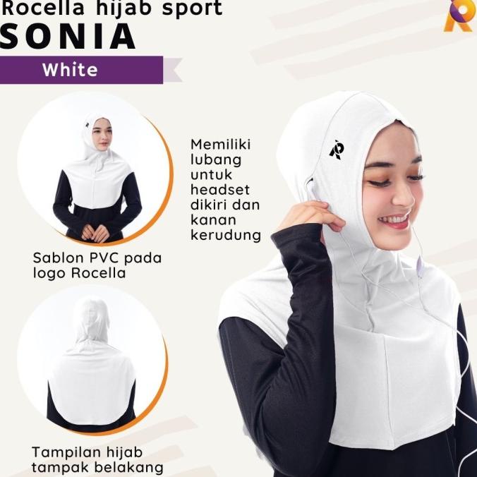 Rocella Hijab Sport Sonia Syar'i Bahan Jersey Jilbab Olahraga Putih