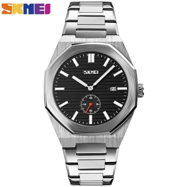 Jam Tangan Pria SKMEI 9262 Analog Date Jam Stainless Silver Hitam