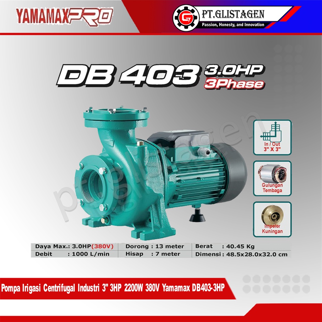YAMAMAX DB403-3HP Pompa Irigasi Centrifugal Industri 3&quot; 3HP 2200W 380V