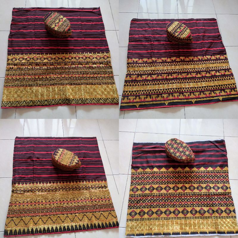 bawahan kain sarung tapis Lampung bordir adat tradisional set peci pria