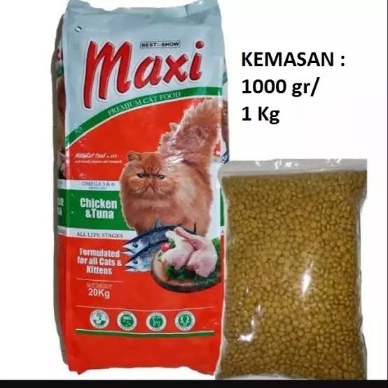 

Maxi Makanan Kucing Tuna & Chicken Dry Food 1 Kg Repack