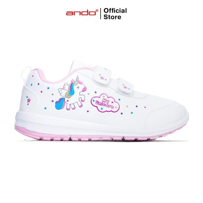 Ando Official Sepatu Minicorn Velcro Anak - Putih/Merah Muda
