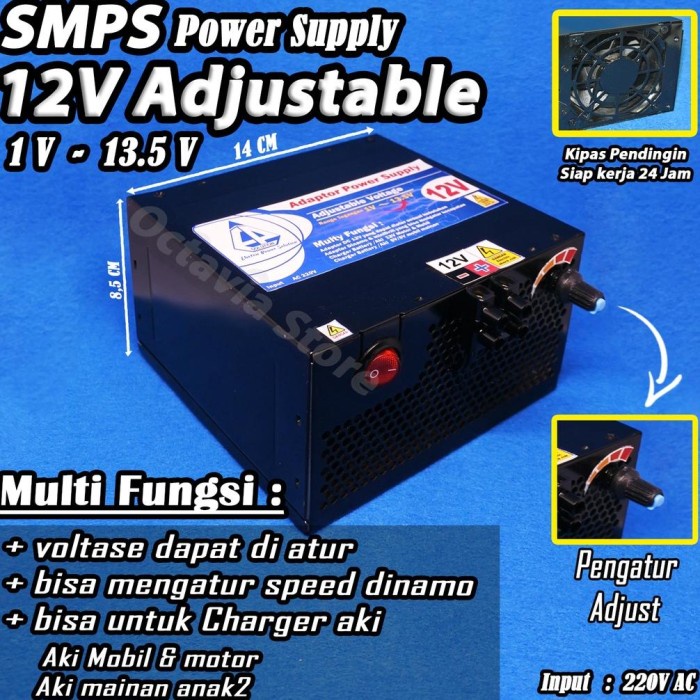 SMPS Power Supply 12V Adjustable dengan di lengkapi Display Digital