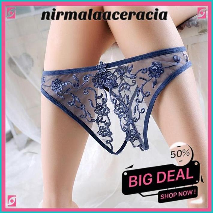 SEXY OPEN CELANA DALAM WANITA TRANSPARAN G STRING BORDIR BUNGA LINGERIE SEKSI THONG  