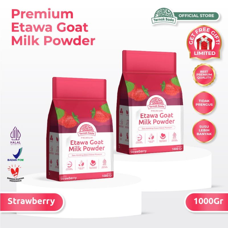 

Ternak Sada - Susu Kambing Etawa Bubuk Rasa Strawberry 1 Kg Premium Organik