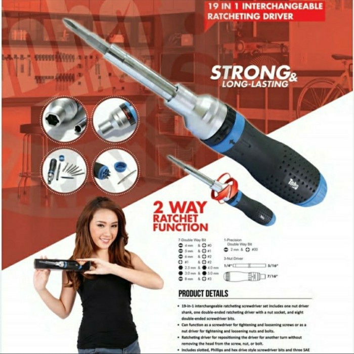 Terlaris Obeng Interchangeable Rachet Driver Set Toho 19 In 1 Obeng Ratchet