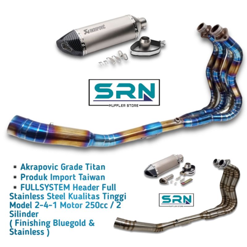 KNALPOT AKRAPOVIC GRADE ORI IMPORT HEADER CUSTOM 4 SILINDER 2-4-1 NINJA 250FI KARBU NEW Z250 R25 MT2