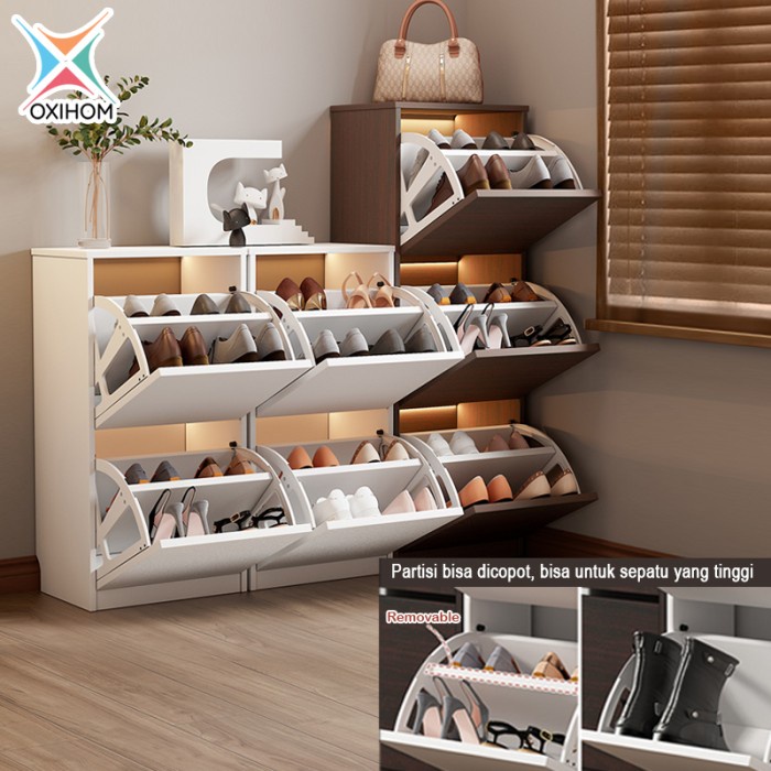 Oxihom Rak Sepatu Susun Tertutup Lemari Sepatu Kayu Minimalis Laci -Sherlyashope