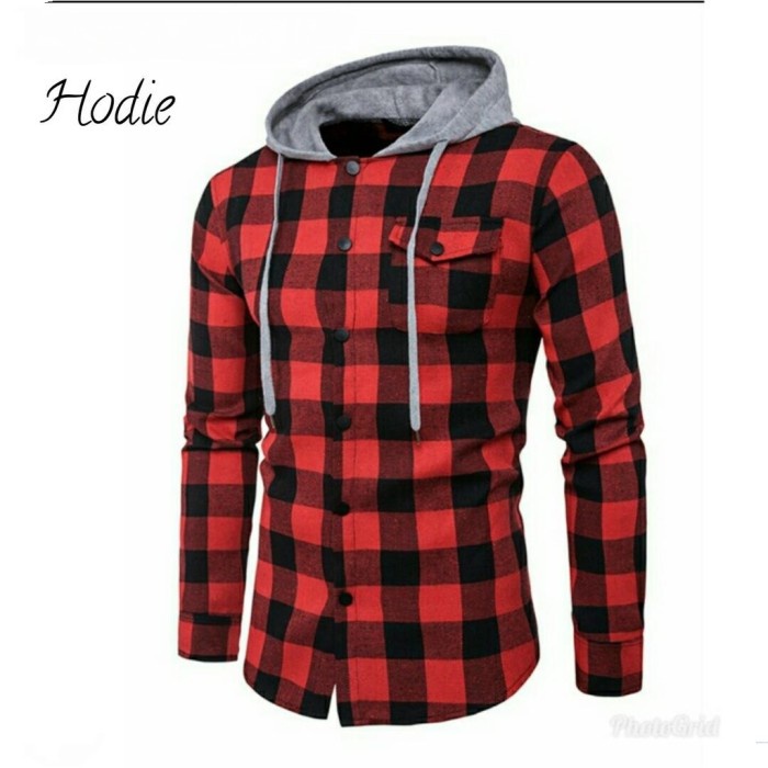 Kemeja Pria Ada Hodie - Atasan Cowo Ada Kupluk -Baju Kemeja Pria
