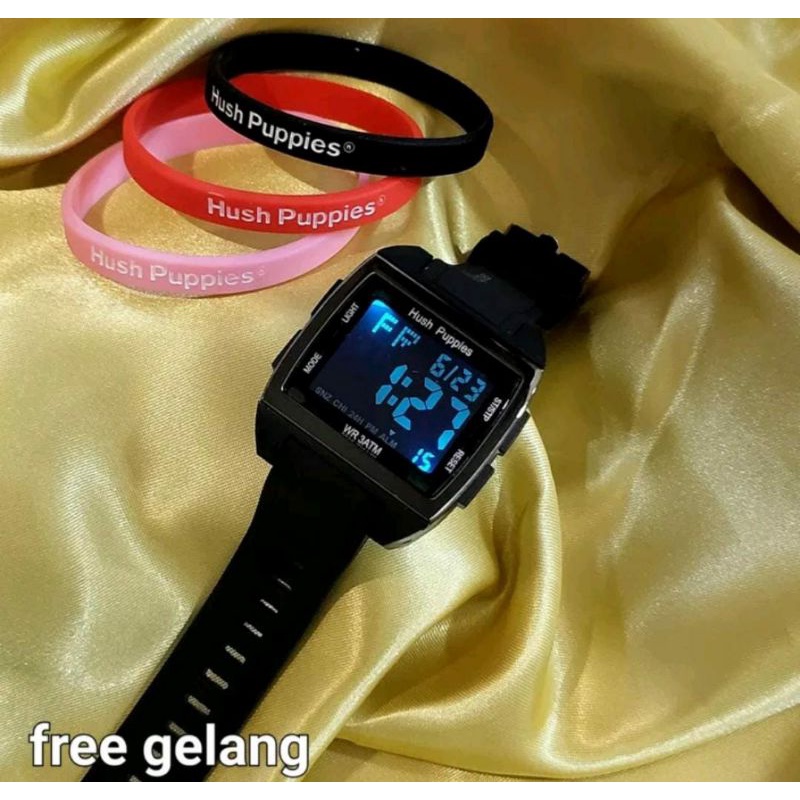 Big Sale! Jam Tangan Hush Puppies Free Gelang Random Terlaris Digital Pria Wanita Kasual Tahan Air Berenang