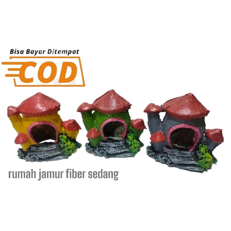 HIASAN AQUARIUM FIBER RUMAH JAMUR hiasan ornamen fiber rumah jamur