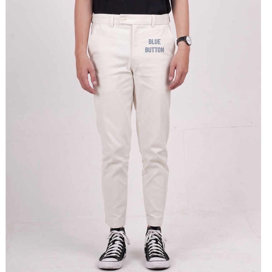 VIRAL BlueButton Chino Ankle Pants Slim Fit Ivory White