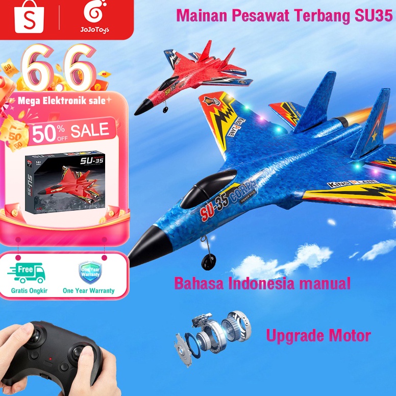 Langsung Atc Jojotoy Mainan Pesawat Terbang Remote Control Led Pesawat Glider Airplane Foam SU35 Pes