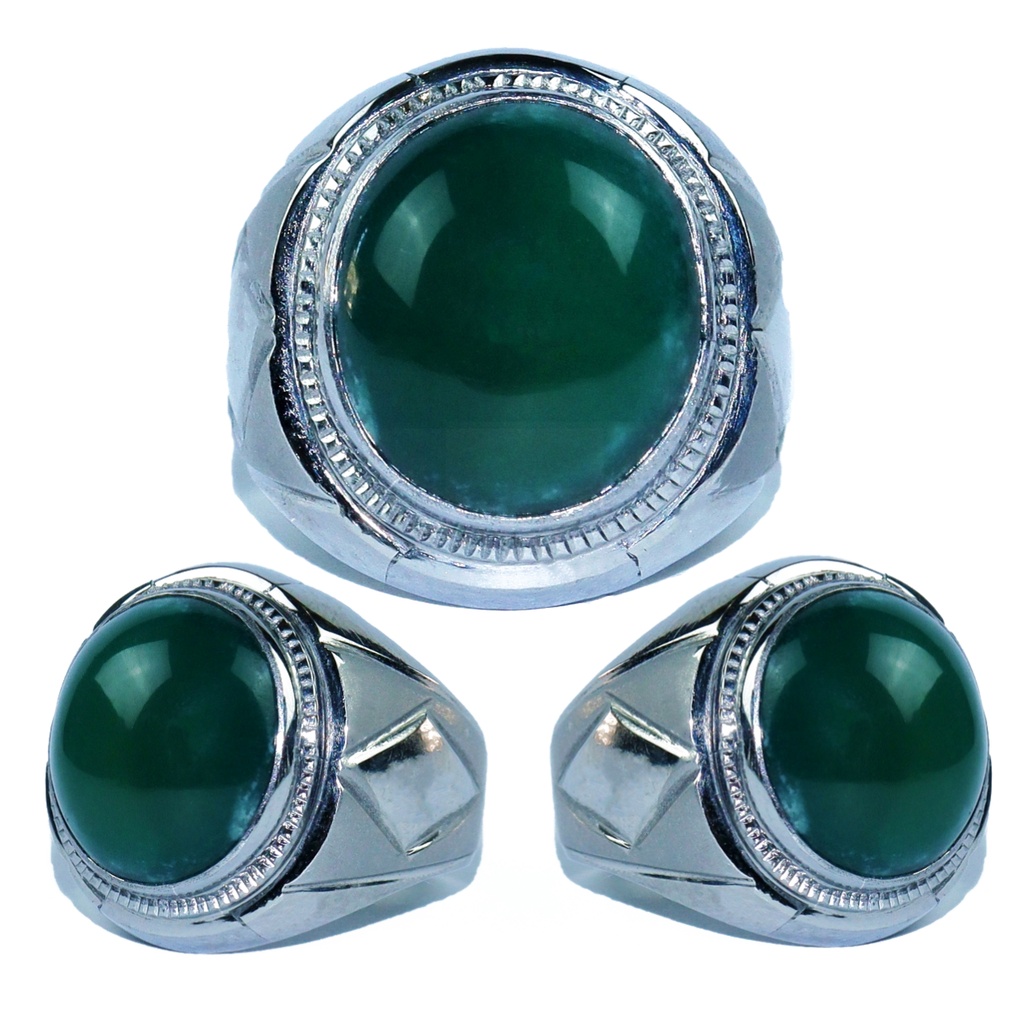 Cincin Monel Doff Natural Chrome Calchedony Ijo Botol Collector Item